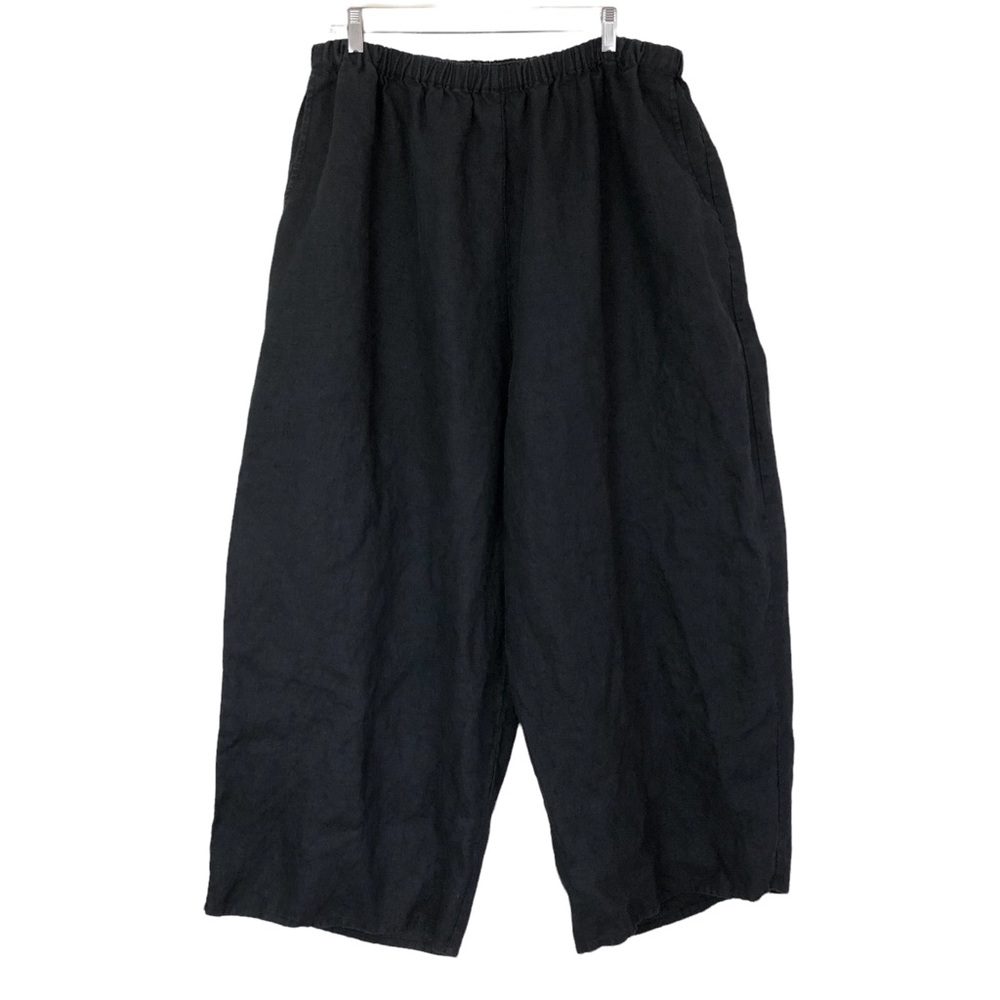 FLAX by Jeanne Engelhart 100% Linen Black Pull-on Baggie Pants Lagenlook